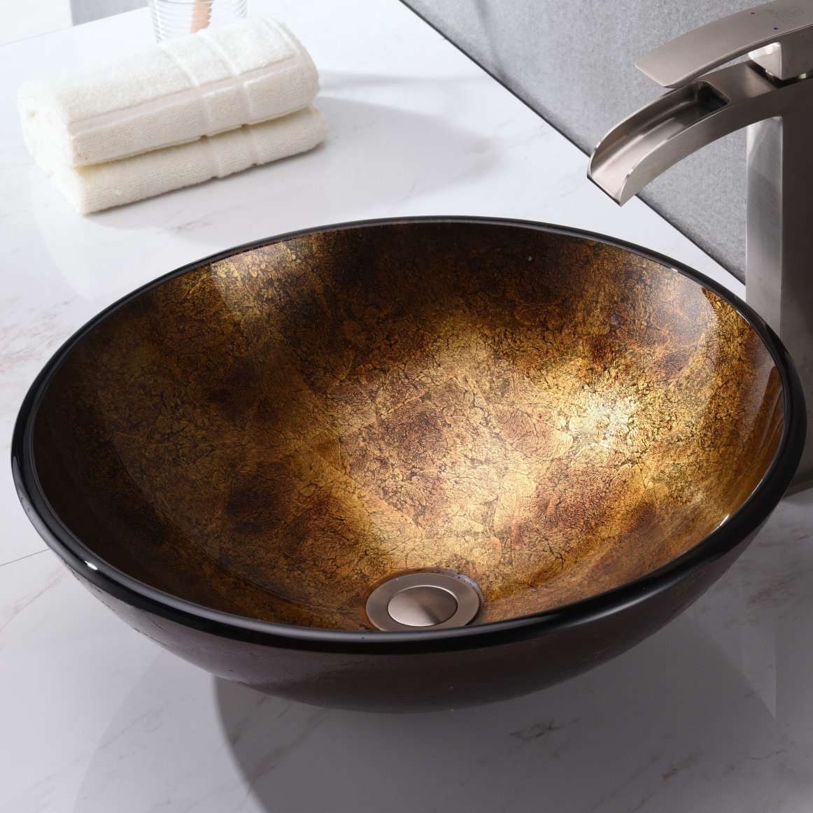 ANZZI Arc Autumn Dusk Tempered Glass Circular Vessel Bathroom Sink