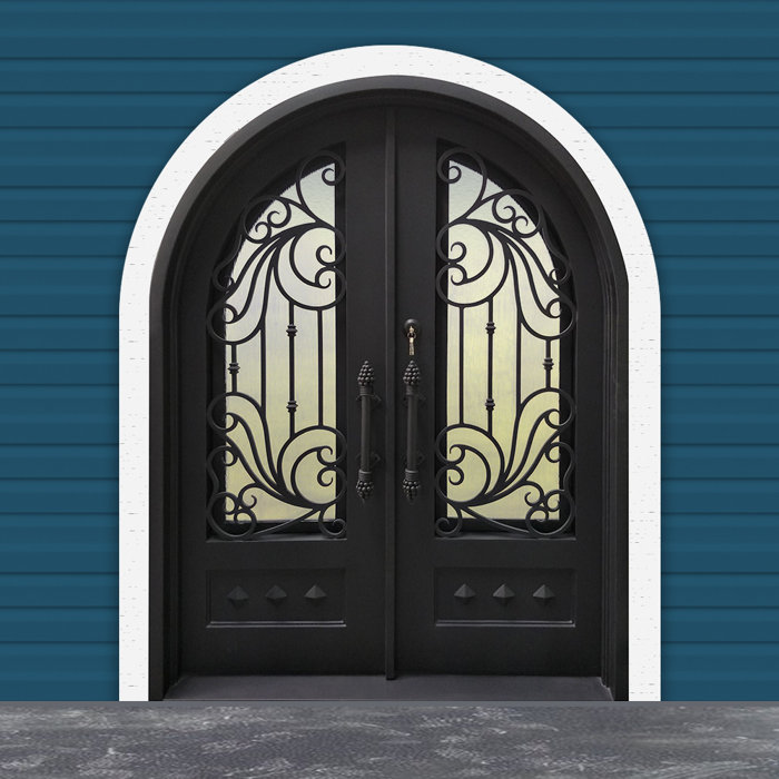 Round Top Dimensional Panel Iron Prehung Front Entry Door