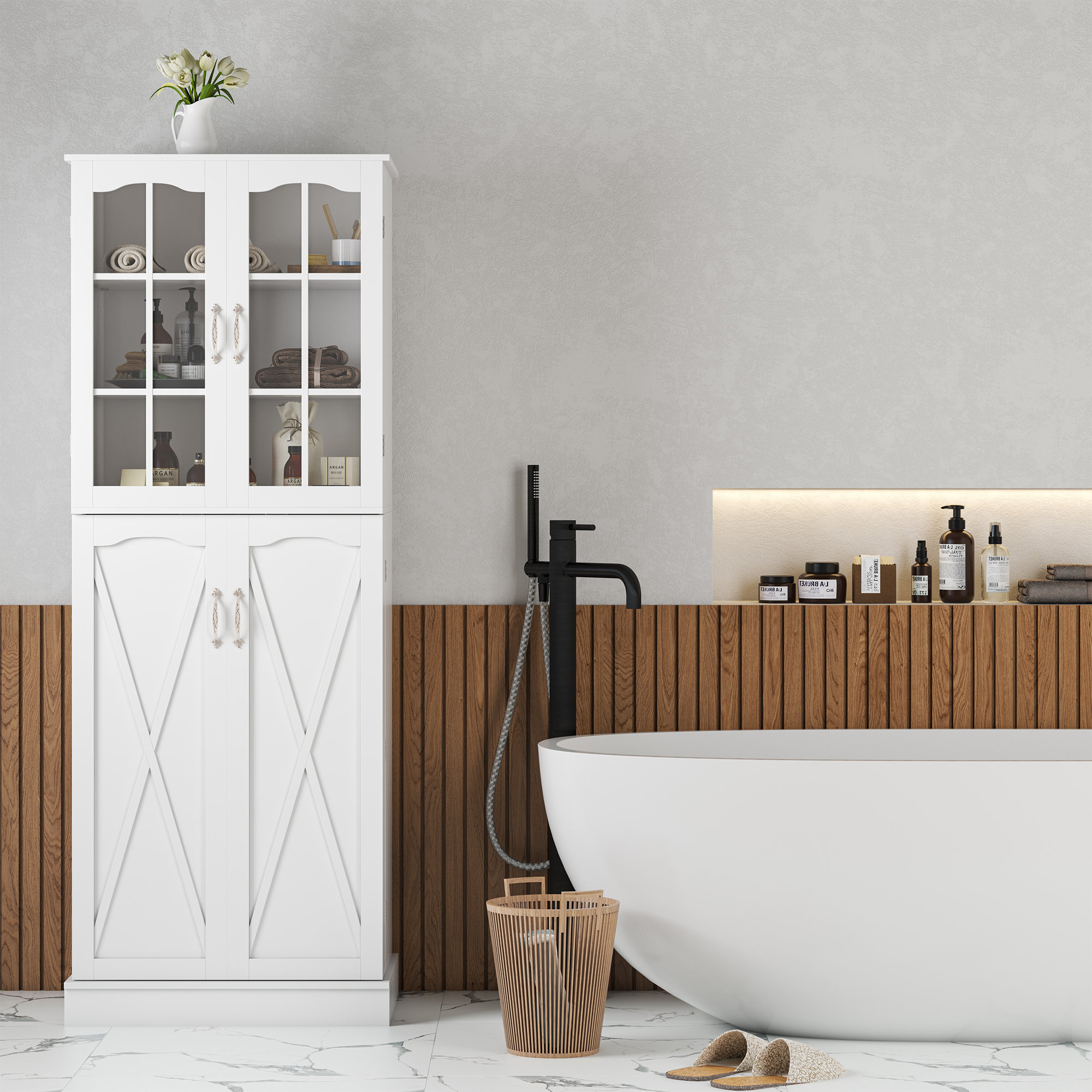 Red Barrel Studio® 64” Kitchen Pantry White Freestanding