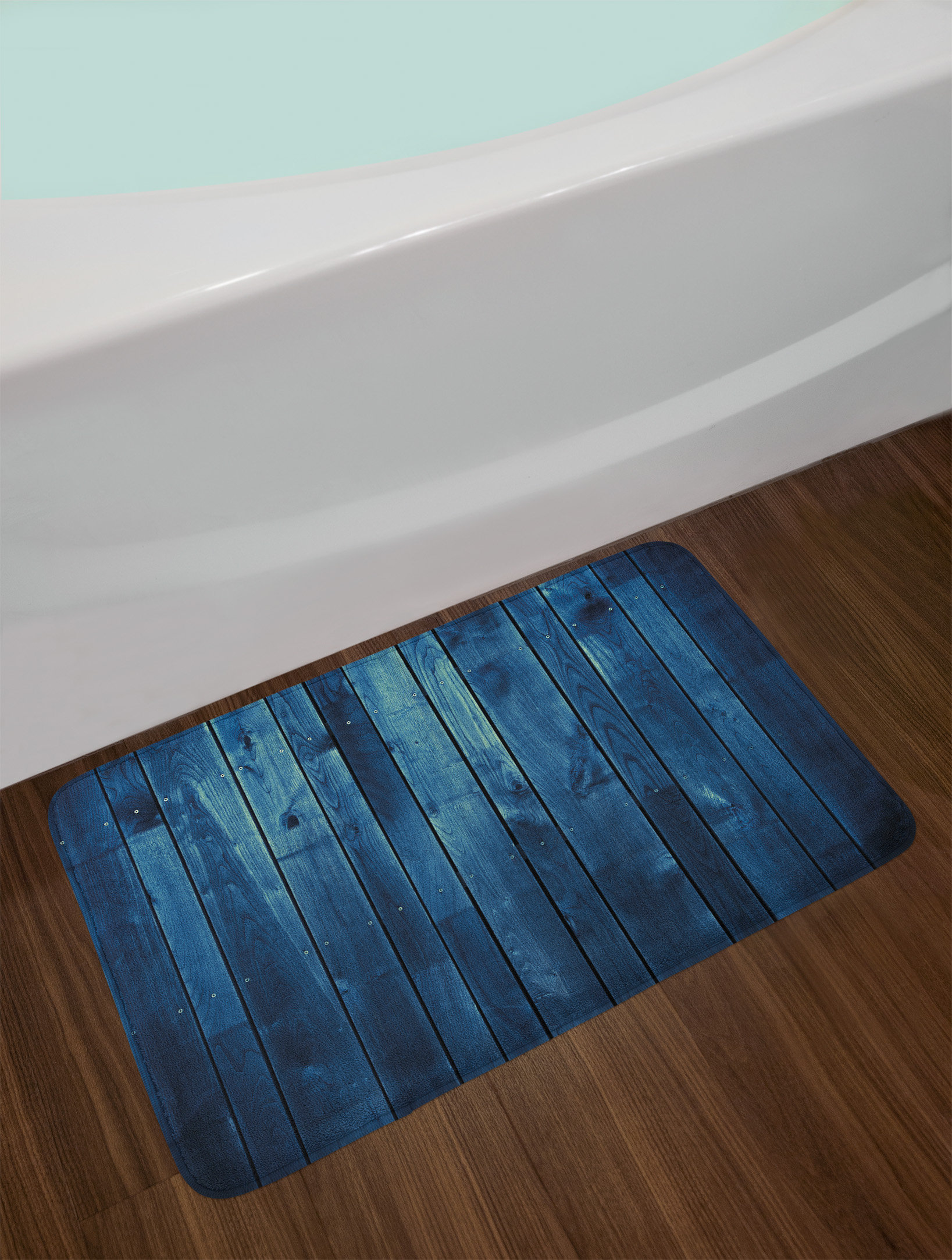 Wooden Dark Blue Bath Rug