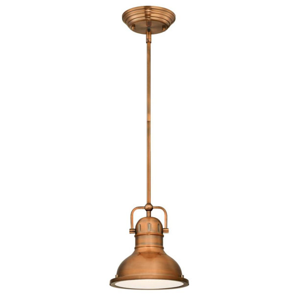 Brass-Lined Petite Metal Shade Pendant Lamp with Purple Cloth Covered Cord.