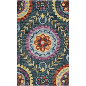 Tomo Hand-Hooked Blue/Yellow Wool Area Rug