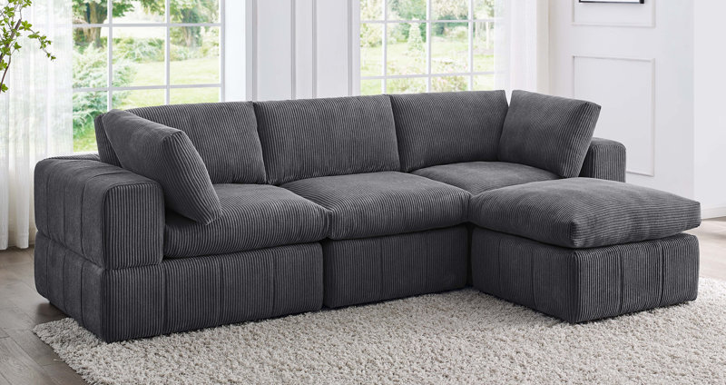 ( incomplete )Atianna 108.5" Wide Reversible Modular Corner Sectional with Ottoman Body Fabric: Dark Gray Corduroy