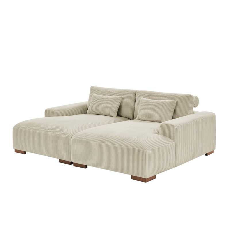 *Right arm Chaise missing* Axiel 88" Square Arm Sofa Bed Fabric: Cream Corduroy