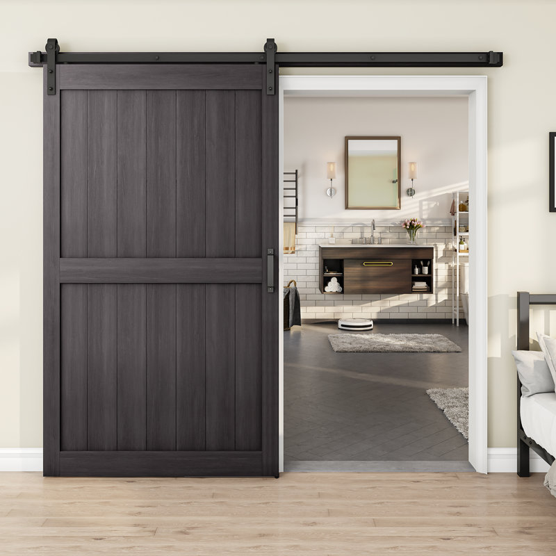 30''/36''/48'' x 84'' Manufactured Wood PVC Paneled Barn Door with Installation Hardware Kit Finish: Gray, Size: 30" x 84"