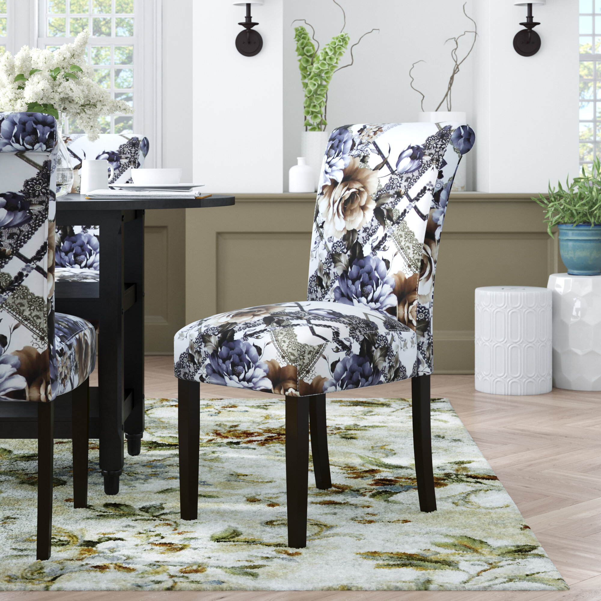 grey floral dining chairs