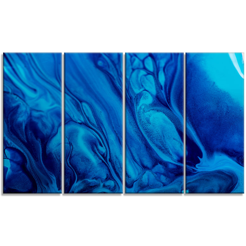 Designart Dark Blue Abstract Acrylic Paint Mix 4 Piece Graphic