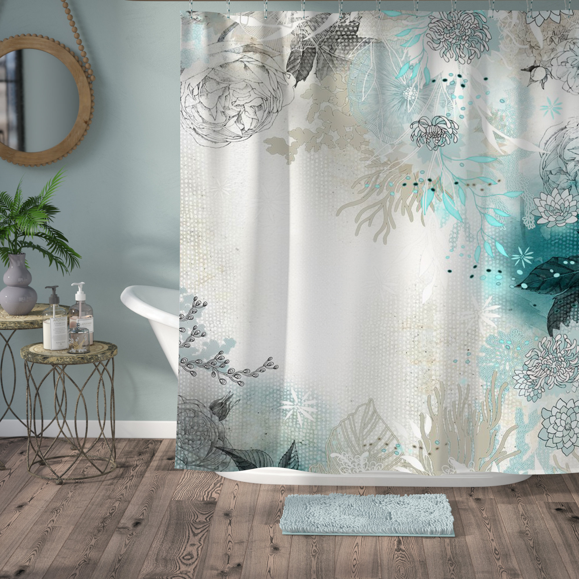 blue gray shower curtain