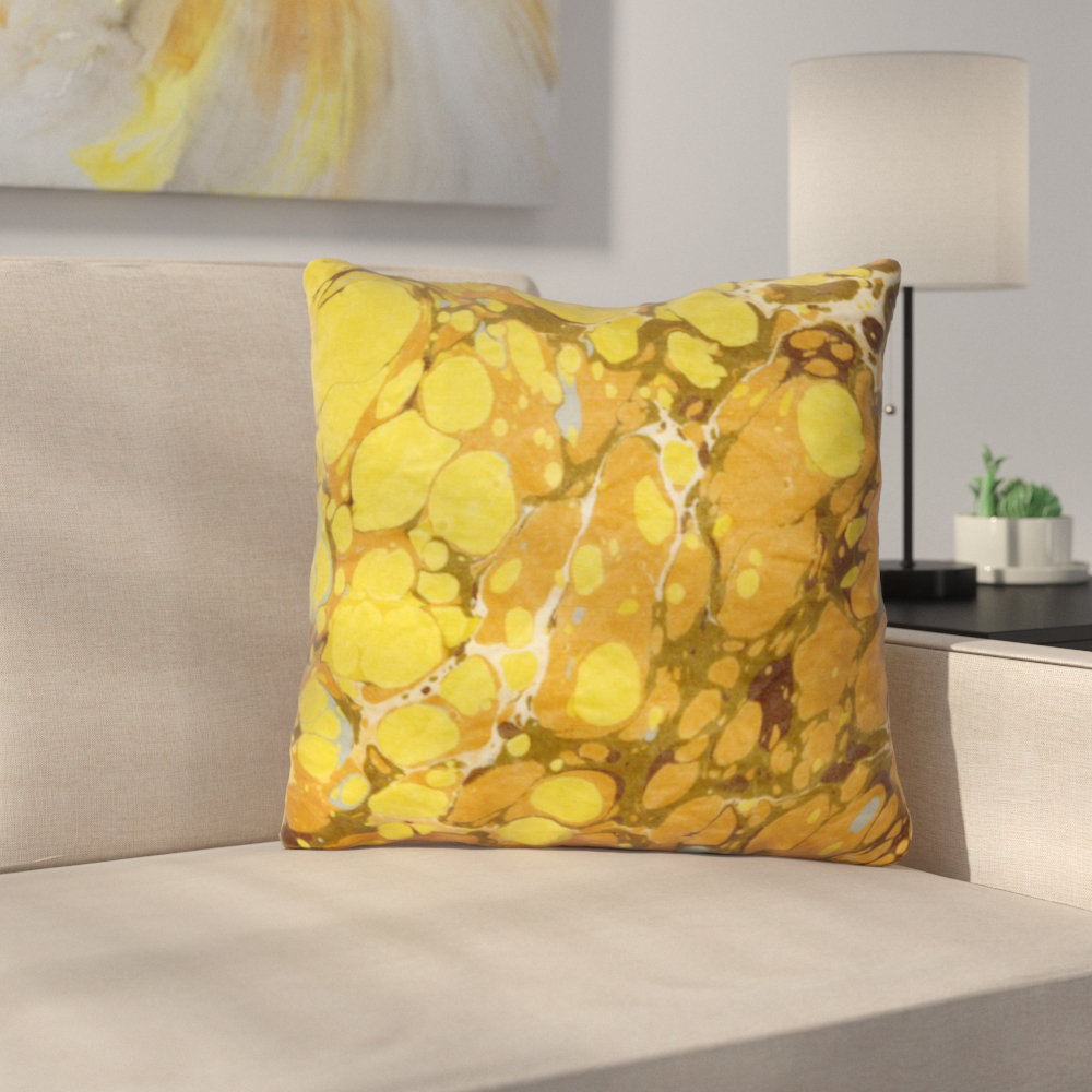 Ebern Designs Castellon Golden Mustard Marble Throw Pillow Wayfair