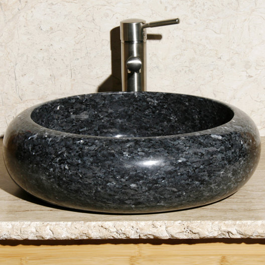 V-VRR18 Blue Pearl Stone Circular Vessel Bathroom Sink
