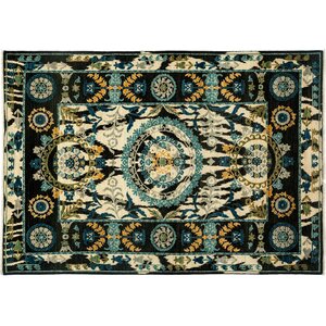 One-of-a-Kind Suzani Hand-Knotted Black Area Rug