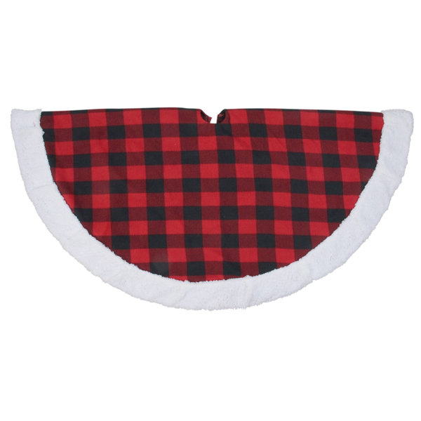 New Farmhouse REVERSIBLE RED CHECK QUILT STAR Gingham Christmas Tree Skirt 60/"