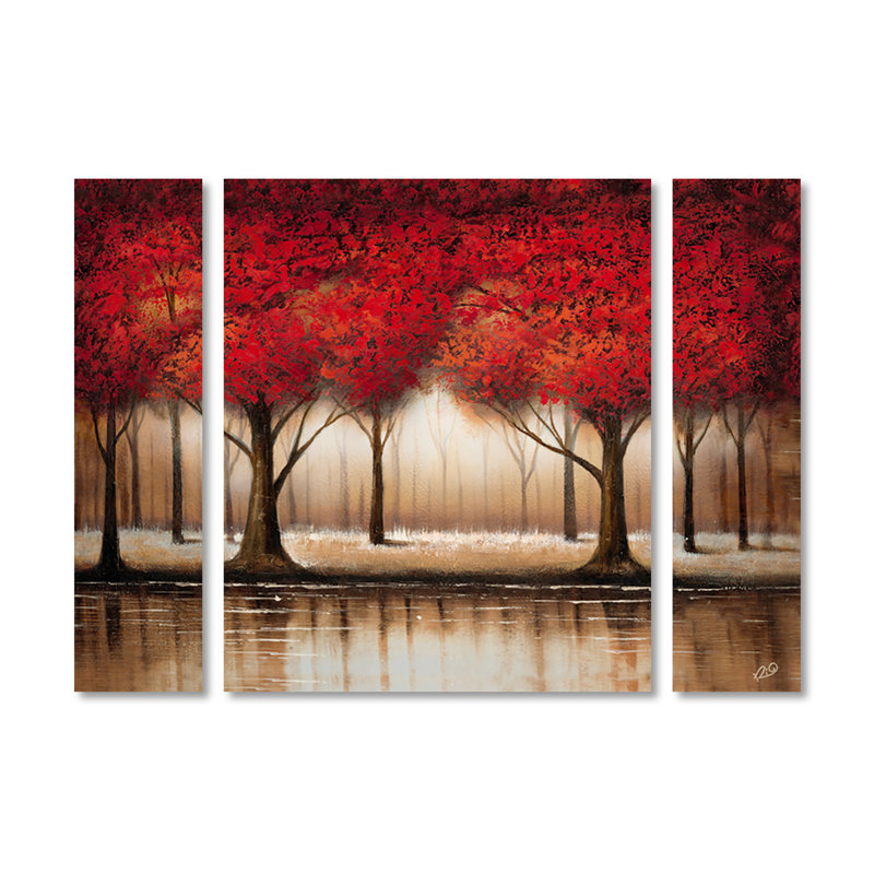 Winston Porter Parade Of Red Trees 3 Piece Painting Print On