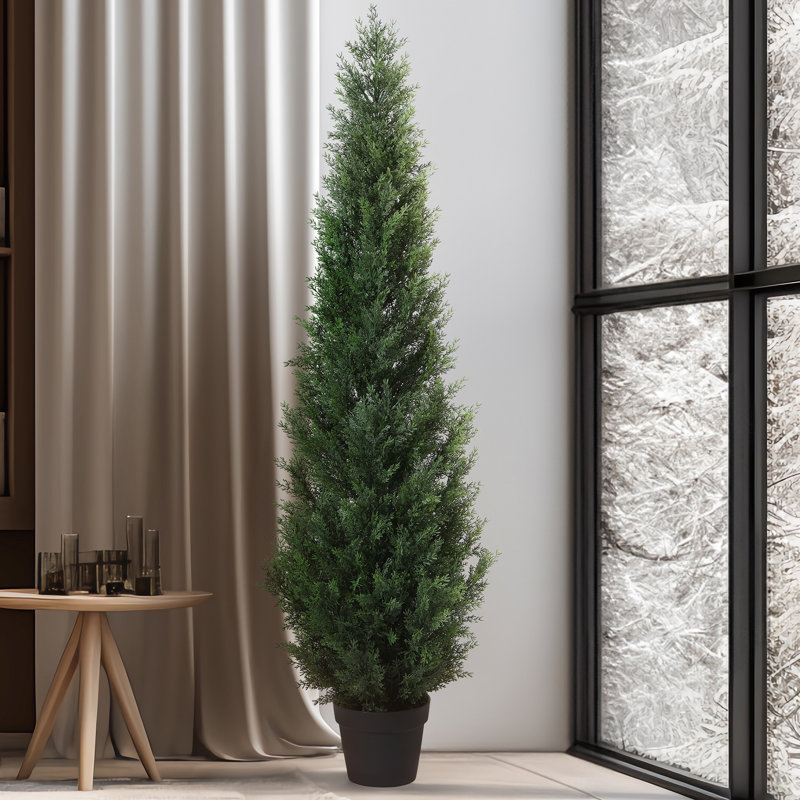 Adcock Faux Cedar in Pot, Fake UV Rated Potted Tree, Faux Green Plant, Fake Tree for Home Décor Size: 60" H x 20" W x 20" D, Set Size: 1