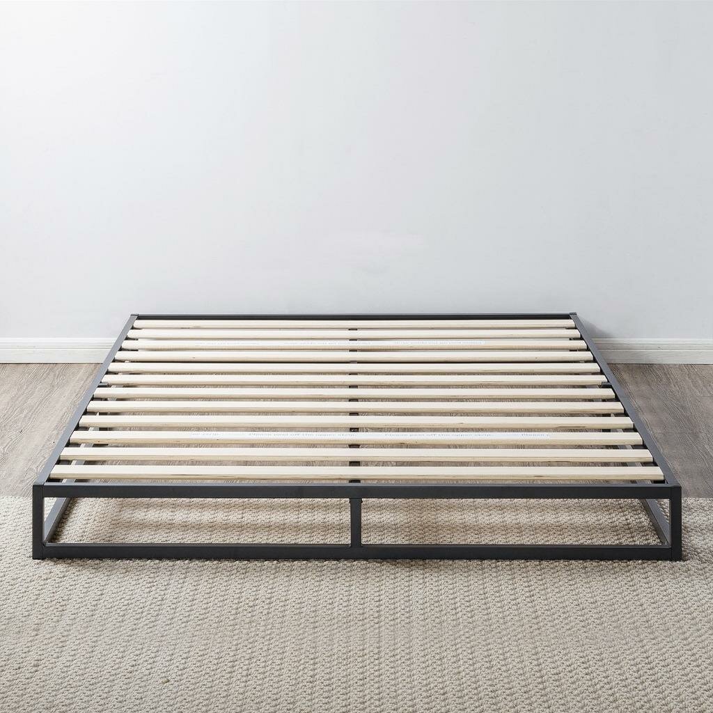 Twin Bed Frame with Headboard//Mattress Foundation//Platform Bed Easy Assembly//No Box Spring Needed//Strong Metal Slat Support Snow Brown