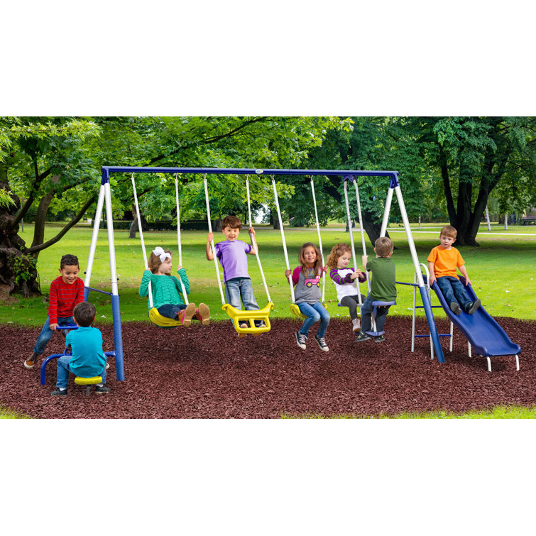 6 in 1 Swing Set For Backyard Playground Slide Fun Playset Outdoor Toddler Kids. 