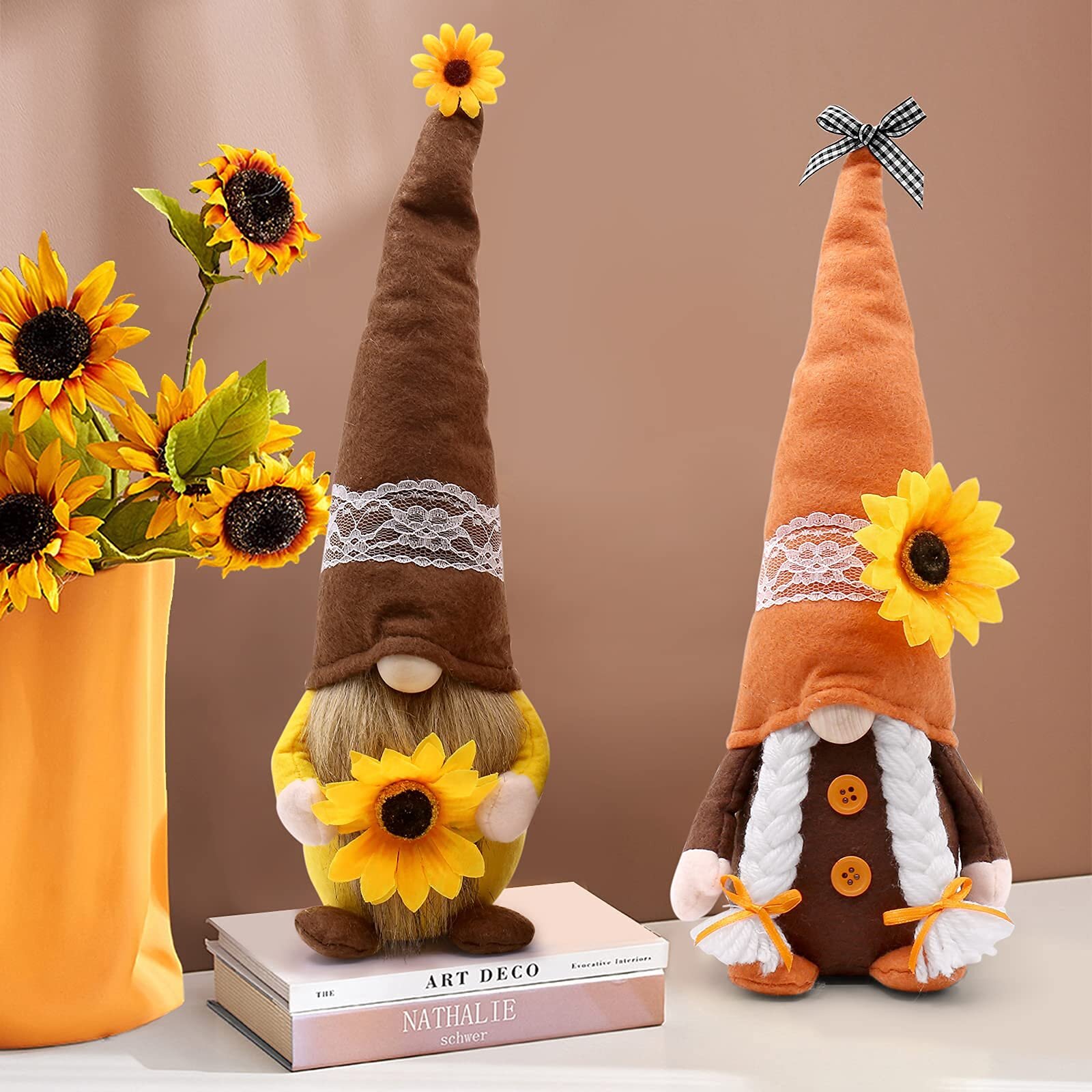 3 PCS Sunflower Spring Gnome Mantel Display Farmhouse Tiered Tray Rustic Scandinavian gnome Figurines Bee Doll Oranments 