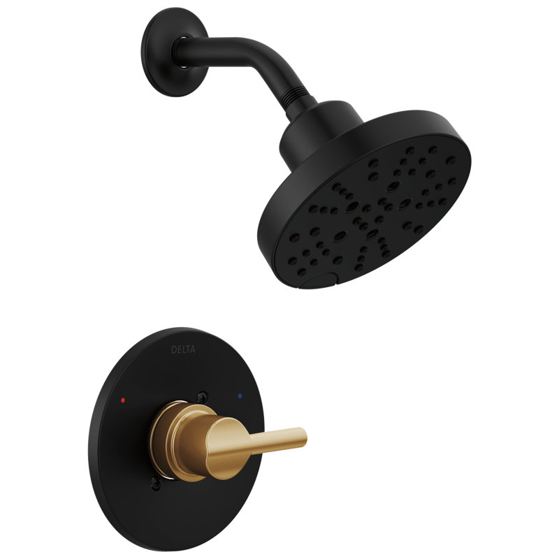 Nicoli Single-Function Shower Faucet Set, Shower Trim Kit with H2Okinetic Shower Head and Valve Finish: Matte Black/Champagne Bronze