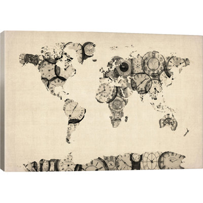 East Urban Home Map Of The World From Old Clocks Graphic East Urban Home Map Of The World From Old Clocks Graphic