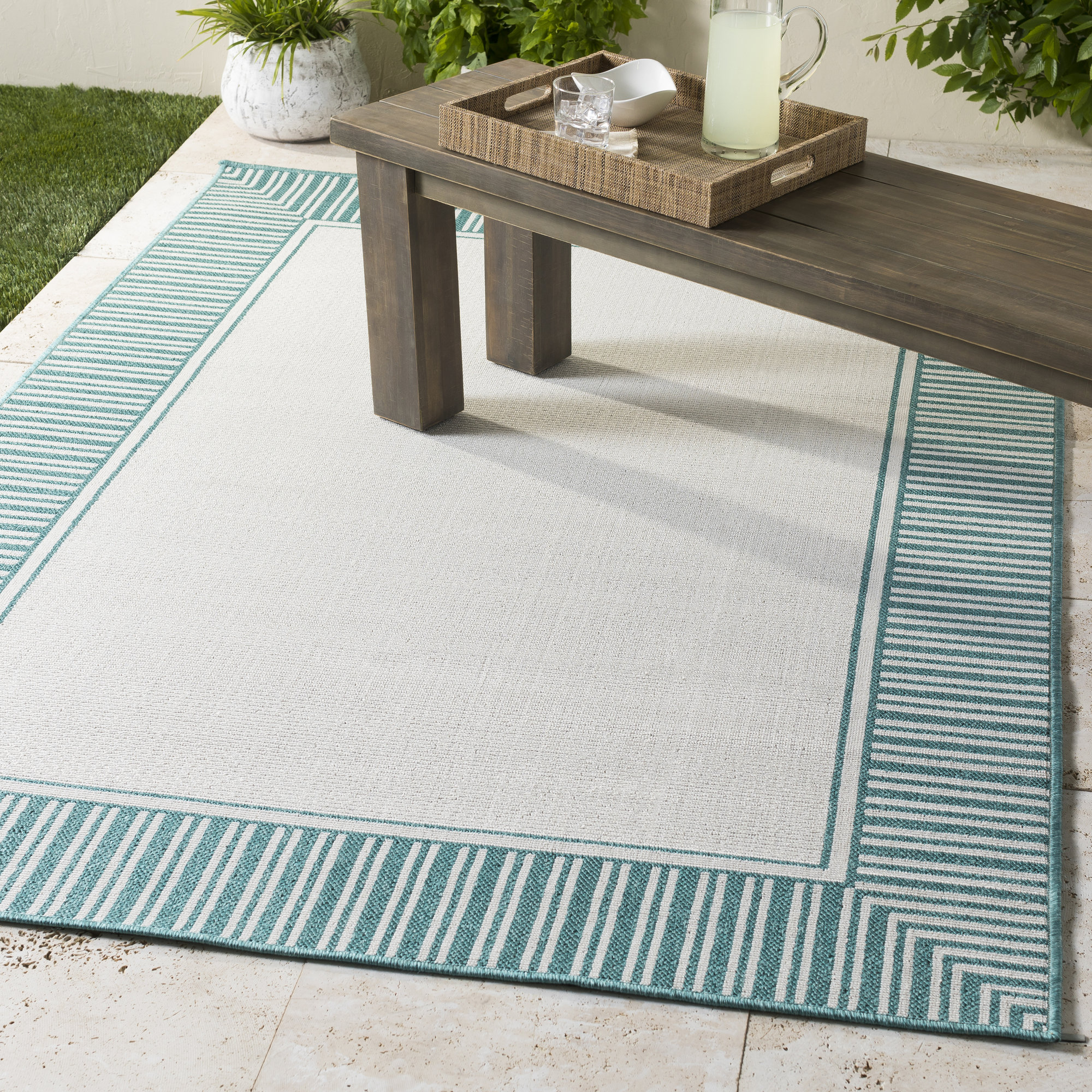 Ebern Designs Devries Power Loom Bright White Indoor/Outdoor Rug ...