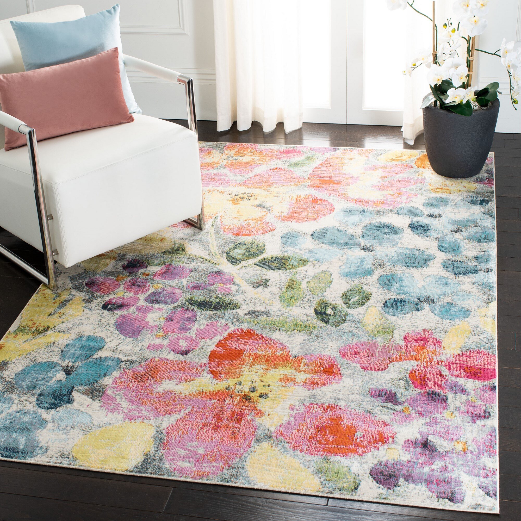 Modern Rug Flowers Floral Rugs Carpets French County Living Room Multicolour Mat 