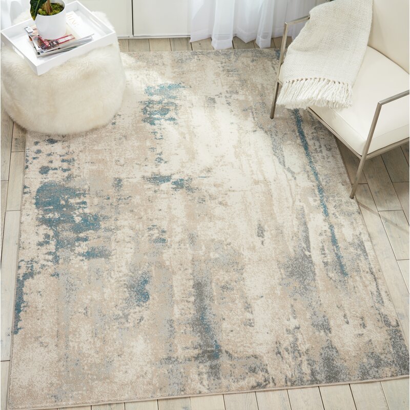 Williston Forge Heffron Abstract Ivory/Teal Blue Area Rug & Reviews ...