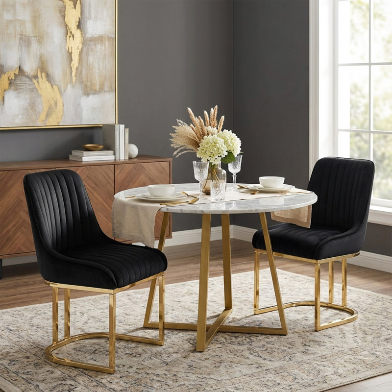 Junias Dining Chair Velvet Upholstered Dining Chairs Modern Accent Dining Room Chairs with Gold Metal Base Comfy Padded Kitchen Chairs Armless Side Chairs for Kitchen Dining Room