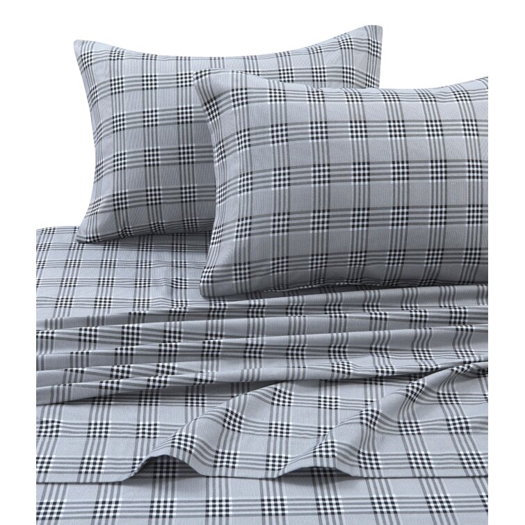 Tartan 100% Cotton Brushed Thermal Flannelette Sheet Set Fitted Flat Pillowcase