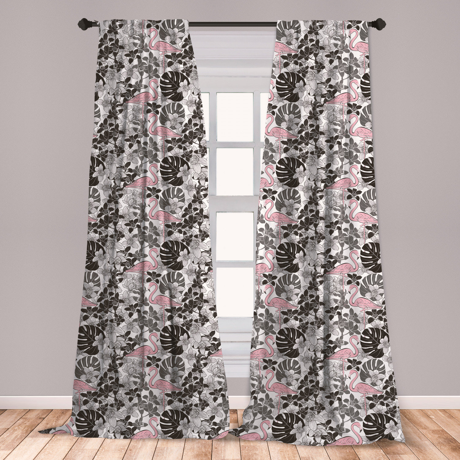 East Urban Home Ambesonne Flamingo Curtains Drawing Style Island