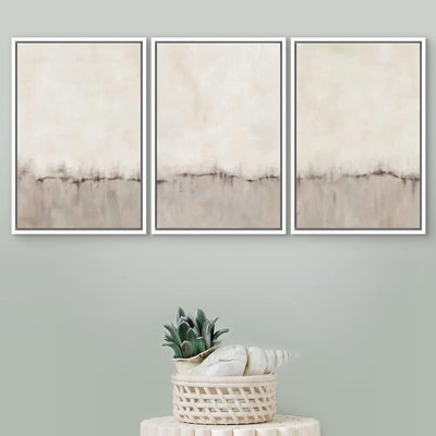 Pastel Abstract Organic Modern Neutral Wall Art Set Decoration Framed On Canvas 3 Pieces Print