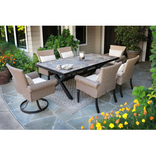 Go to store & view more images Pacific Shoreline 7 Piece Dining Set with Sunbrella Cushions by Bayou Breeze