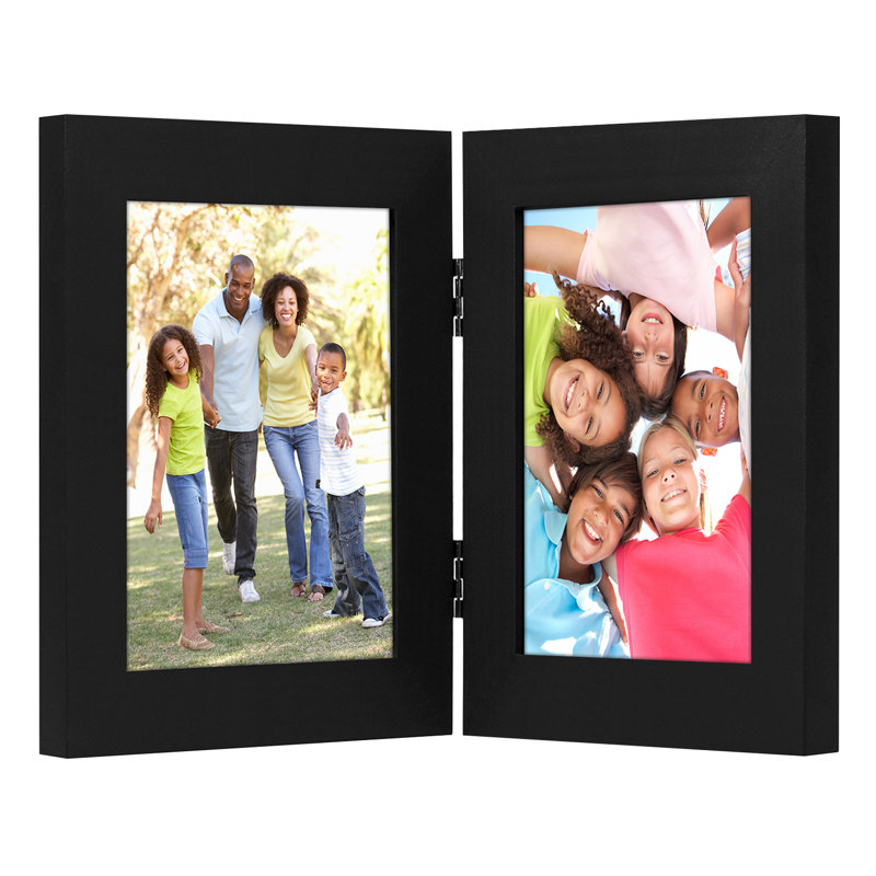 Hinged Picture Frame Displays Two Pictures for Tabletop Composite Wood in Different Colors