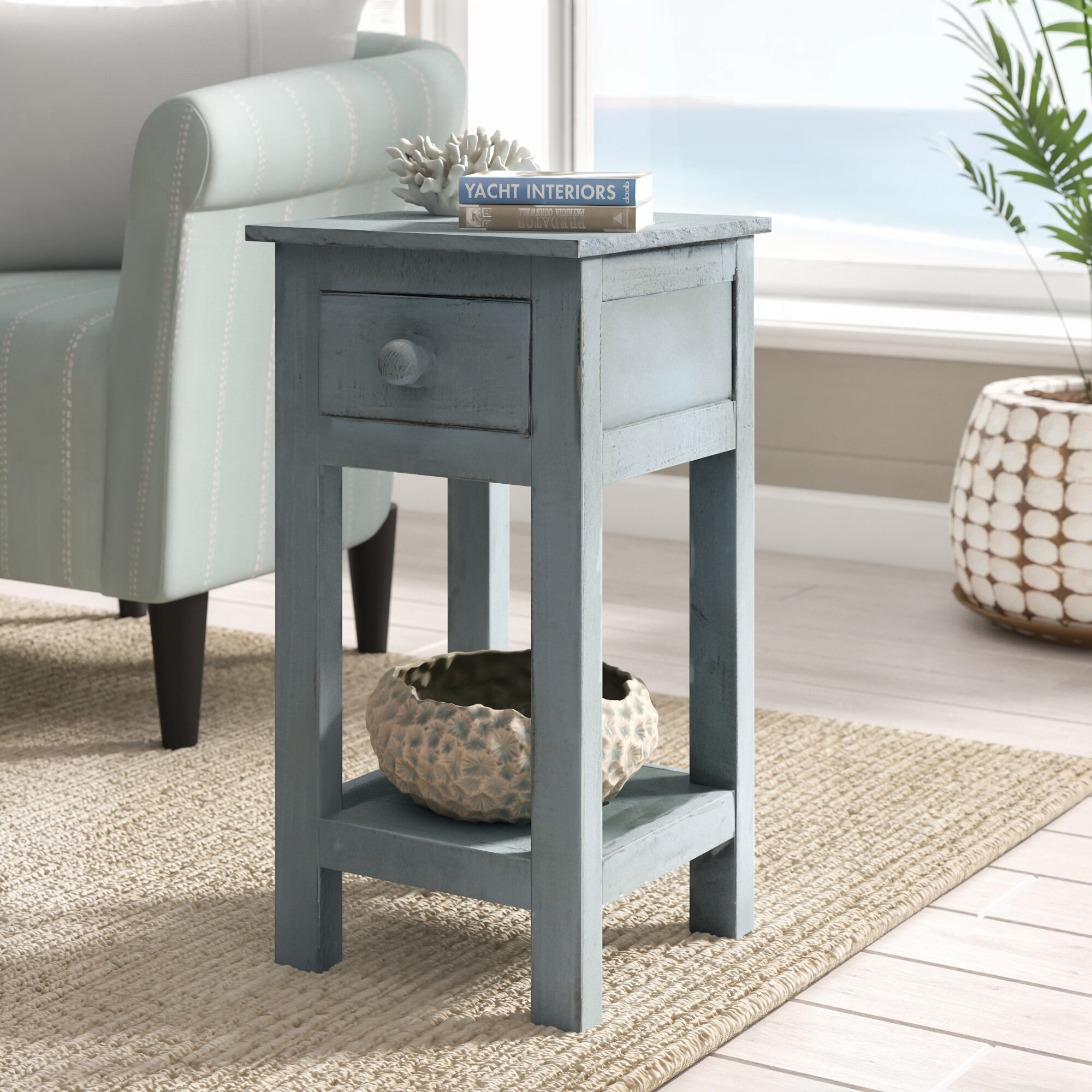 Sofa Bed Side End Table Accent Nightstand Living Room with Drawer and Shelf 