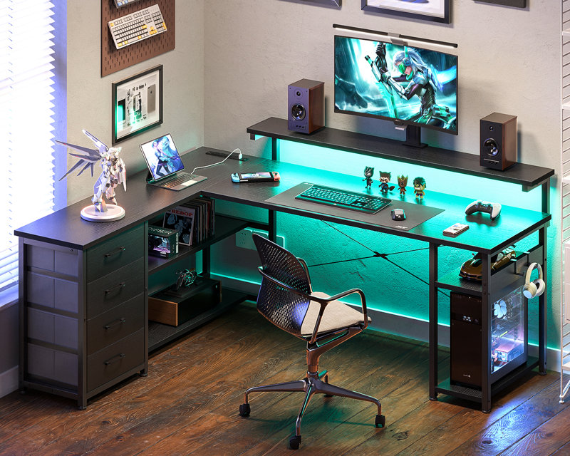 Lymon 61.02'' W Height Adjustable L-Shaped Computer Desk Top Color: Black