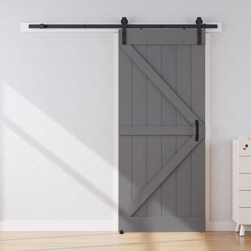 Solid Wood Paneled Barn Door with Installation Hardware Kit Finish: Gray, Size: 38" x 96"
