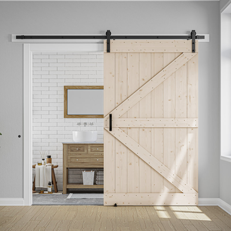 Solid Wood Paneled Barn Door with Installation Hardware Kit Size: 54" x 84", Finish: Unfinished