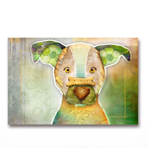 East Urban Home Leinwandbild „Dog with Bone II" von Connie Haley, Grafikdruck | Wayfair.de