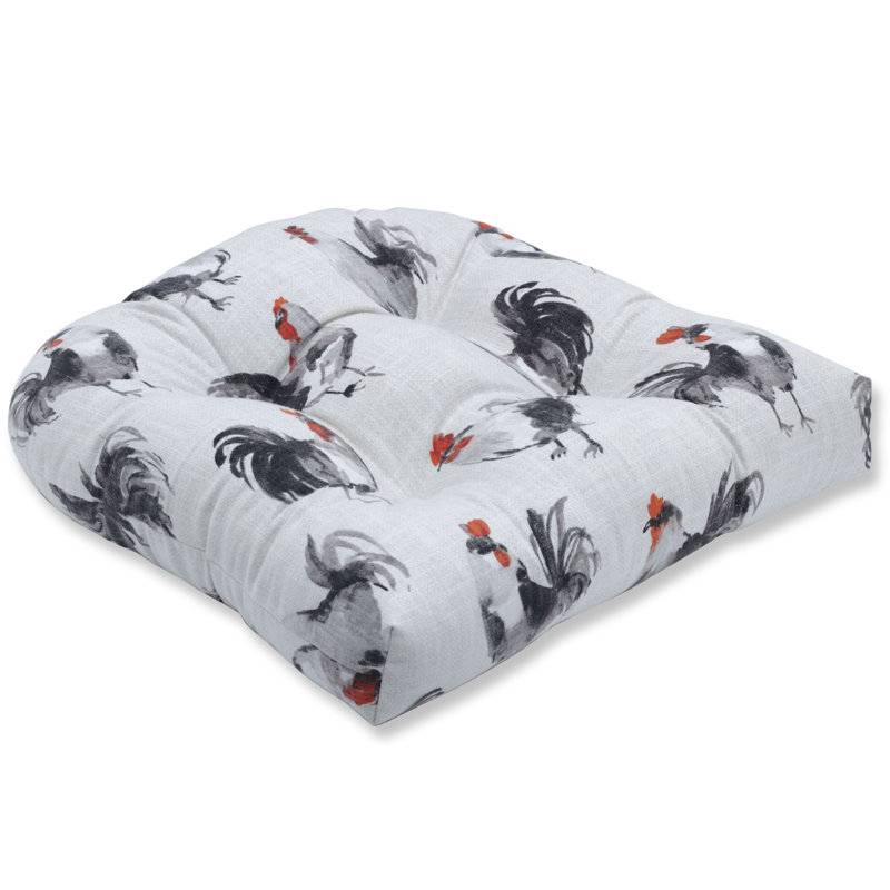 Gracie Oaks Rooster Linen Wicker Indoor Rocking Chair Cushion