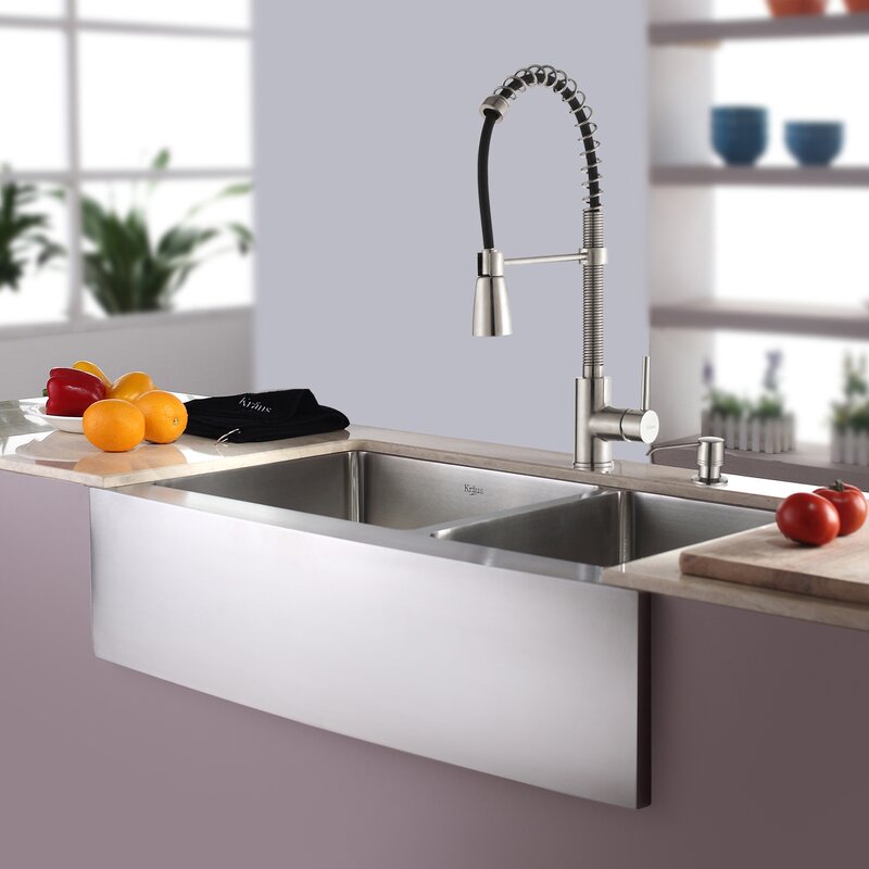Kitchen Combos 33 L X 21 W Double Basin Farmhouse Kitchen Sink With Faucet