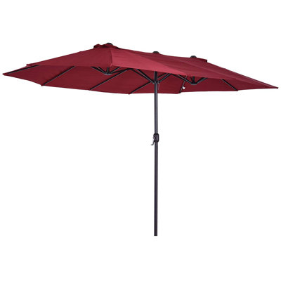 Aniyah Outsunny Extra Large 15 ft Patio Umbrella, Double-Sided Large Outdoor Umbrella with Crank Handle and Air Vents for Backyard, Deck, Pool, Market, Wine Red