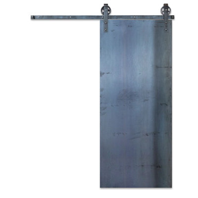 Flush Metal And Wood Industrial Sliding Barn Door Without