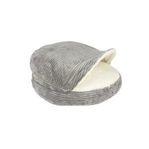 Corduroy Round Cave Hooded Pet Bed with Sherpa Interior