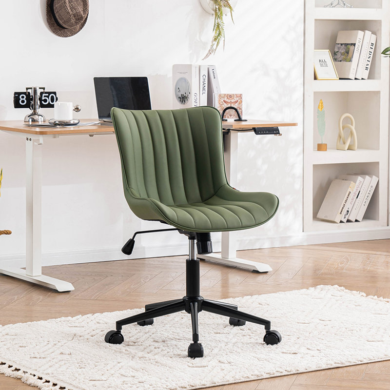 Brionni Leather Upholstered Home Office Desk Chair Swivel Task Chair Height Adjust Conference Chair Upholstery Color: Bean Green Performance Faux Leather