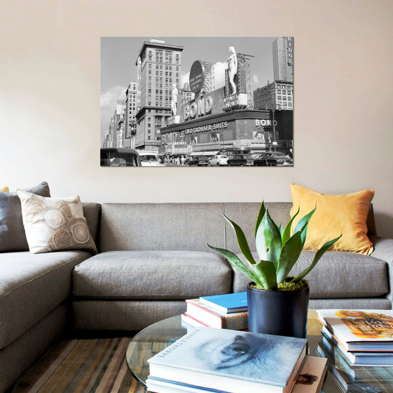 East Urban Home 1950s New York City Times Square With Massive Bond Clothing Sign Between 44th And 45th Streets Photographic Print On Wrapped Canvas Wayfair
