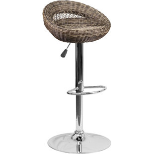 Go to store & view more images Highland Dunes Pervez Wicker 5 Rounded Back Adjustable Height Swivel Bar Stool