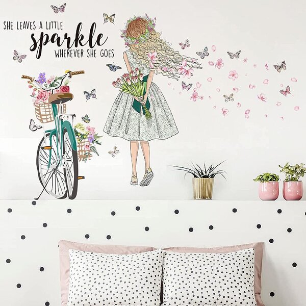 Pillow Case Linen Cushion Flower Fairy Bike Butterfly Sofa Bedroom 45cm*45cm 
