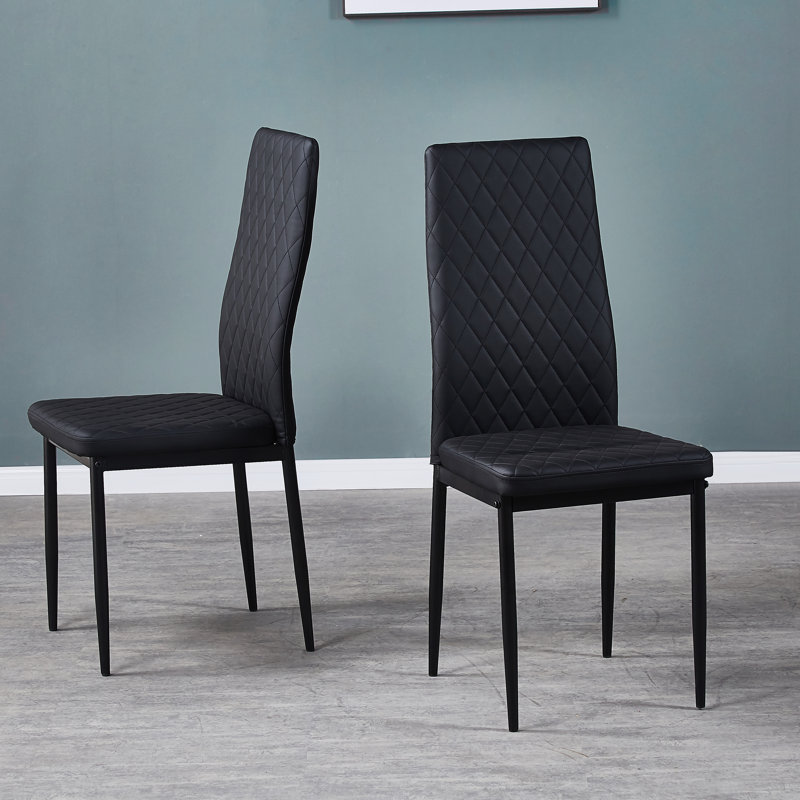 Latitude Run White Modern Minimalist Dining Chair Fireproof Leather Sprayed Metal Pipe Diamond Grid Pattern Restaurant Home Conference Chair Set Of 6 Wayfair