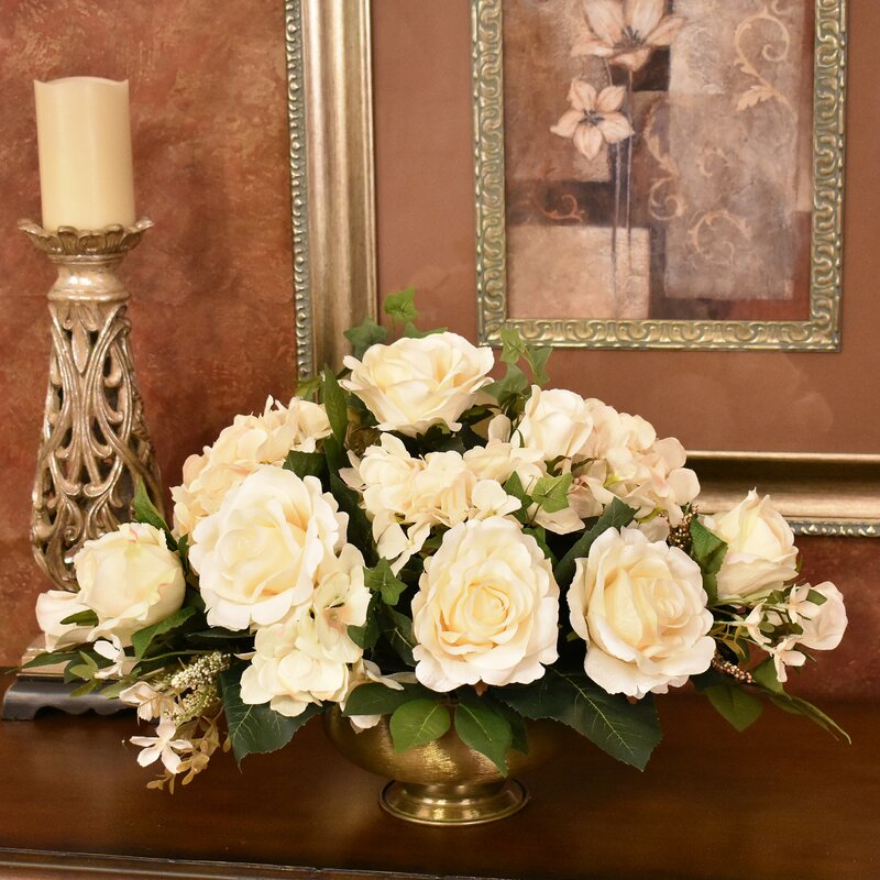 Astoria Grand Roses and Silk Floral Arrangement in Vase & Reviews | Wayfair