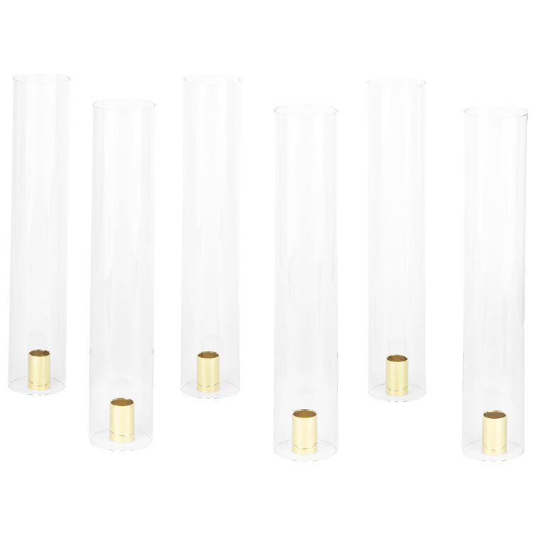 Everly Quinn Minimalist Taper Candle Holders With Hurricane Glass For Weddings Centerpieces 14 Tall Set Of 6 Wayfair