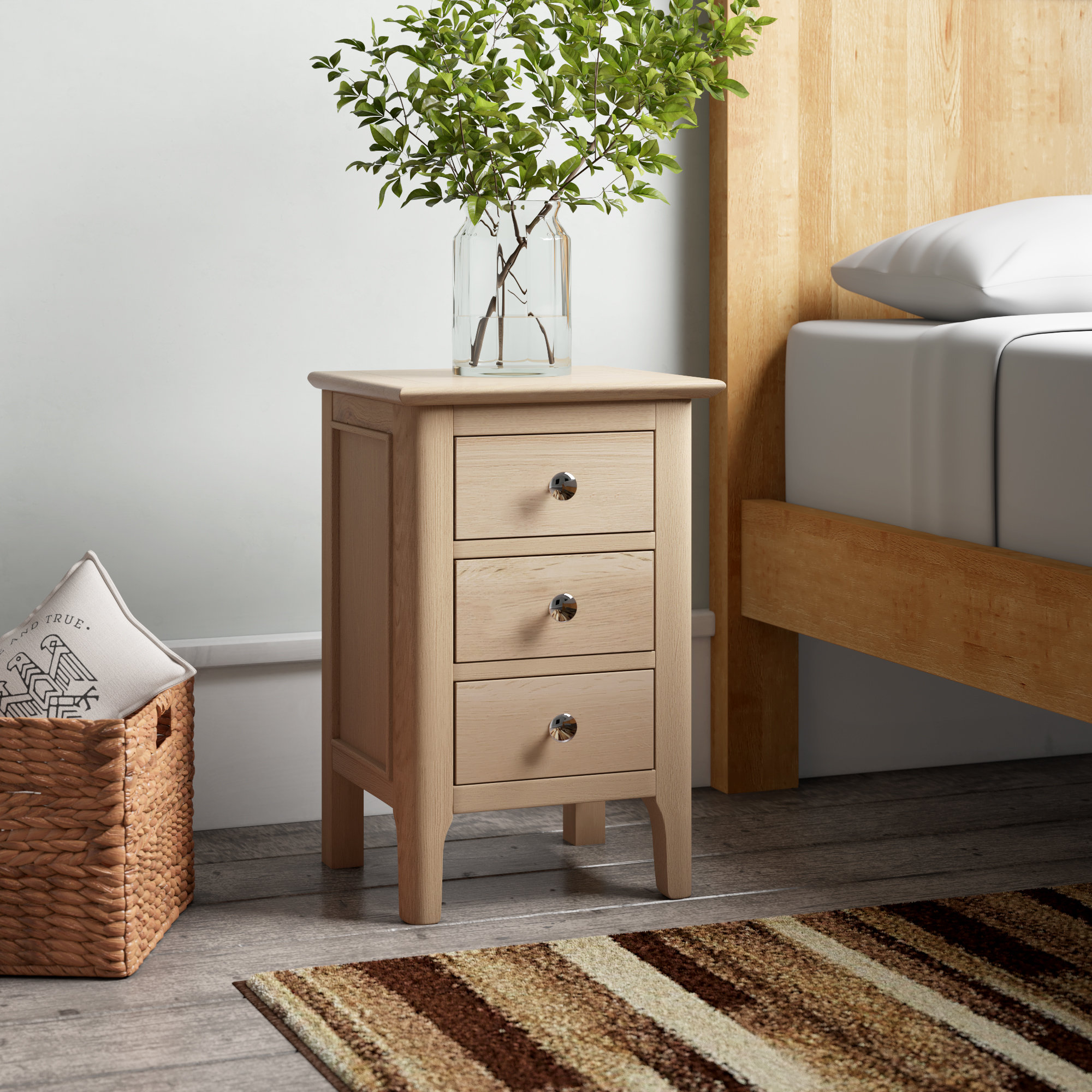 Bedside Chest of Drawers Oak 3 Drawer Bedside Table Solid Wood Linear